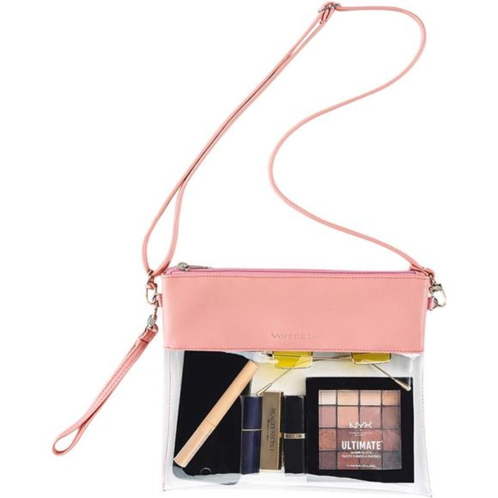 Clear Crossbody Purse Stadium Approved PU Leather Clear Concert Bag Pink